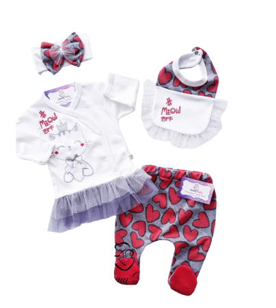 Set nou nascut - Compleu copii, 5 piese, Bubu-Still, 1-3 luni, 52-56 cm, pisicuta