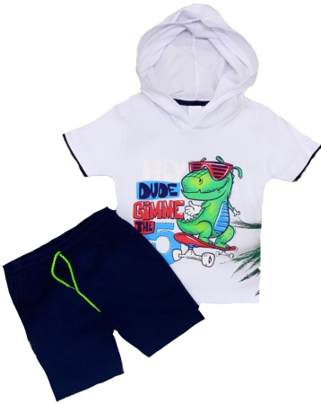 Costume - Compleu copii dinozaur alb neon