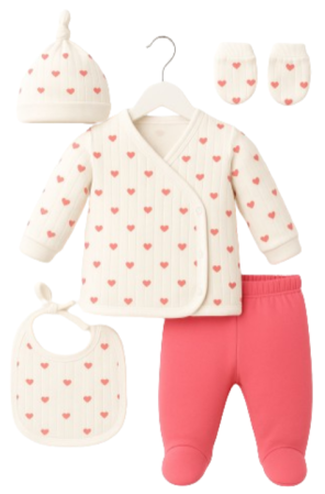 Haine bebe fetite - Compleu nou nascut, 5 piese, Inimioara noastra