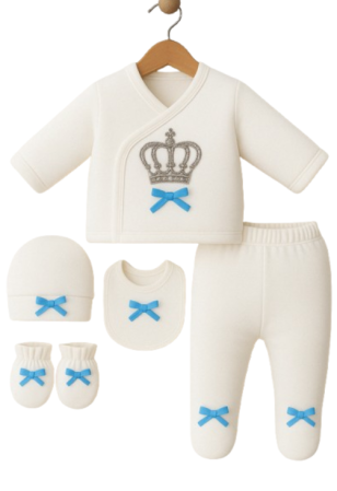 Set nou nascut - Compleu nou nascut, 5 piese, Micul Print, Alb-Turcoaz