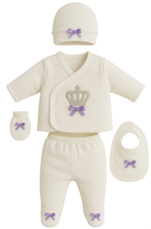 Haine bebe fetite - Compleu nou nascut, 5 piese, Minunata Printesa, Liliac
