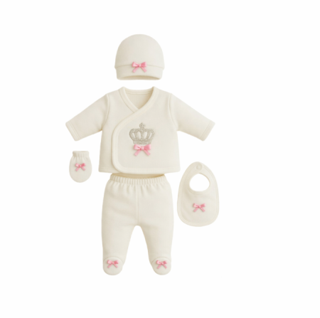 Haine bebe fetite - Compleu nou nascut, 5 piese, Minunata Printesa, Roz deschis