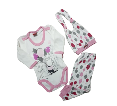 Set nou nascut - Compleu pentru bebelusi, 3 piese, Bubu-Still, fetita cu baloane