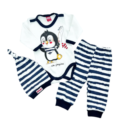 Costumase - Compleu pentru bebelusi, 3 piese, Bubu-Still, model pinguin nazdravan