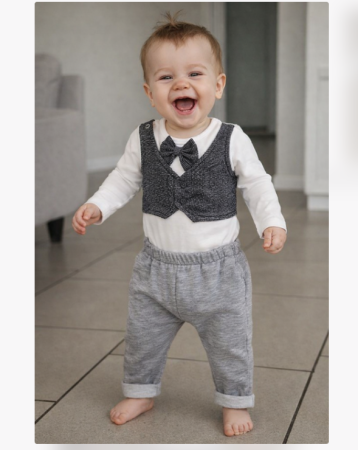 Haine bebe baietei - Compleu pentru bebelusi, 3 piese, Bubu-Still, model pinguinul Pip