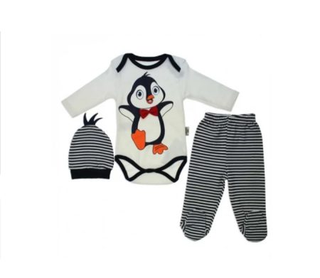 Set nou nascut - Compleu pentru bebelusi, 3 piese, Bubu-Still, pinguin cu papion
