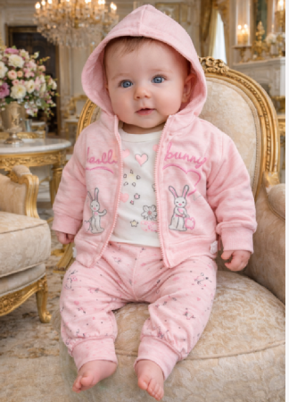 Set nou nascut - Compleu sport pentru fetițe, 3 piese, Iepurasi