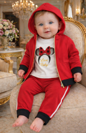 Set nou nascut - Compleu sport pentru fetițe, 3 piese, rosu, 6-9 luni