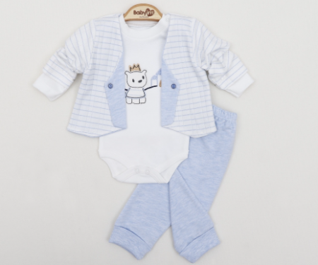 Set nou nascut - Costum 3 piese, Cu jacheta, bleu