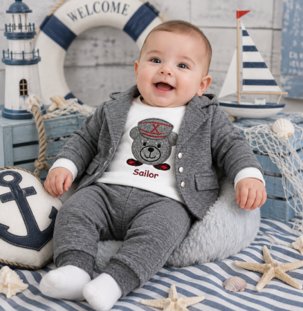 Set nou nascut - Costum bebe, 3 piese, Marinarul plimbaret