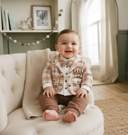 Set nou nascut - Costum bebe, Mustacila Man, Maro