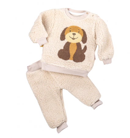 Set nou nascut - Costumas cocolino, 2 piese, gros, bej, Model Catelus