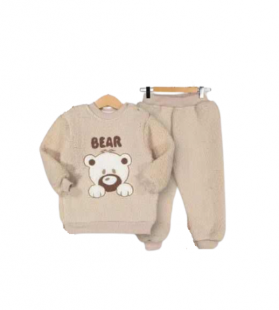 Set nou nascut - Costumas cocolino, 2 piese, gros, bej, Model ursulet