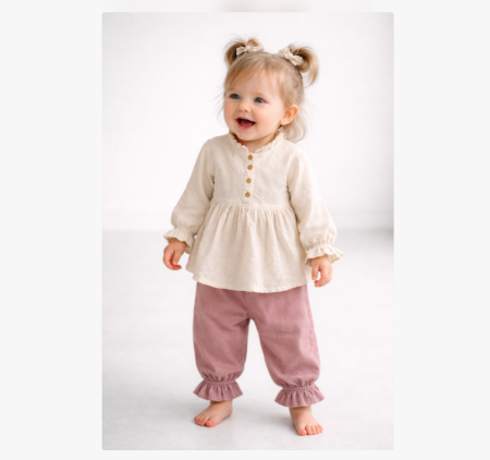 Costumase toamna-iarna - Costumas 2 piese, Din Muselina, Brodat, Roz