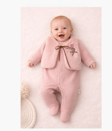 Costumase toamna-iarna - Costumas bebe, 2 piese, cu vestuta, roz pudra