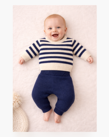 Haine bebe baietei - Costumas bebe, 2 piese, tricotat, Albastru