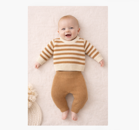 Haine bebe baietei - Costumas bebe, 2 piese, tricotat, maro si bej