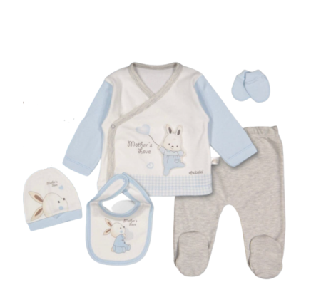 Bluze si pulovere - Costumas bebe, 5 piese, iepuras bleu pal