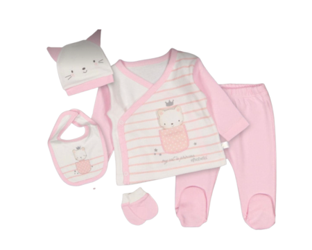 Set nou nascut - Costumas bebe,5 piese, iepuras roz pal