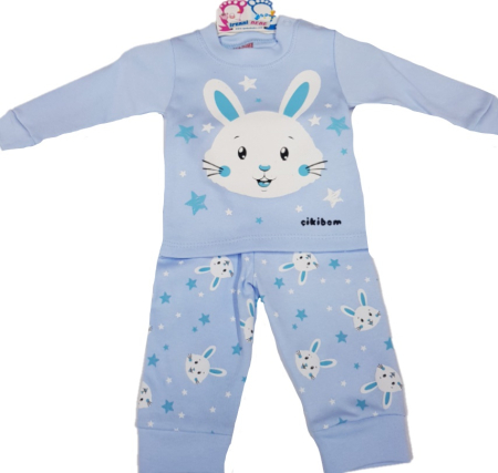 Costumase - Costumas bebelusi cu imprimeu iepuras,albastru