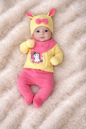 Costumase toamna-iarna - Costumas brodat, 5 piese, Model unicorn, 0-3 luni