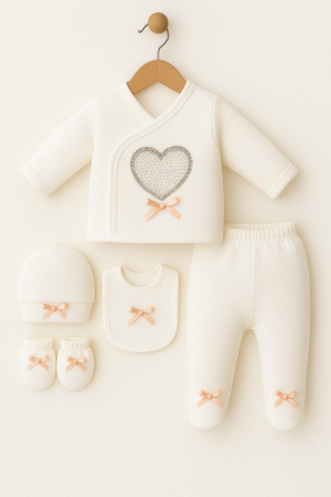 Costumase toamna-iarna - Costumas copii, Set 5 piese, 0-3 luni, Inimioara mea