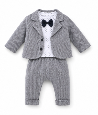 Set nou nascut - Costumas elegant, 3 piese, Gri deschis