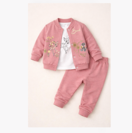 Haine bebe fetite - Costumas fete, caprioare, roz pudra