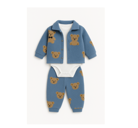 Set nou nascut - Costumas gros, 3 piese, Ursuleti, Albastru