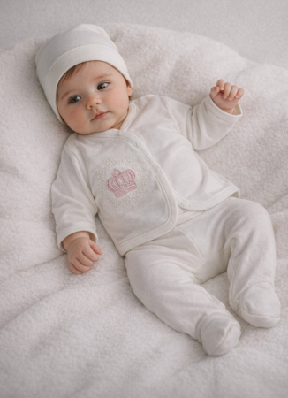 Haine bebe fetite - Costumas nou nascut, 0-3 luni, 3 piese, Coronita regala