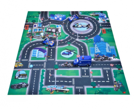 Puzzle si jocuri de construit - Covor de Joaca pentru Copii cu Vehicule de Politie 80x70cm