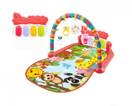 Covoras de joaca bebelusi cu pian si jucarii senzoriale, rosu [3]