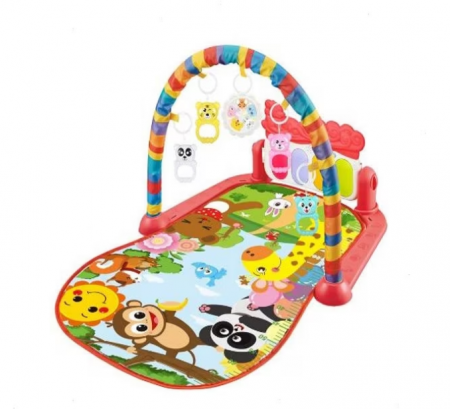 Centre de activitati - Covoras de joaca bebelusi cu pian si jucarii senzoriale, rosu