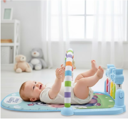 Covoras de joaca, tip salteluta,  cu pian si arcada cu jucarii Albastru, centru de activitati bebelusi, +3 luni, albastru [2]