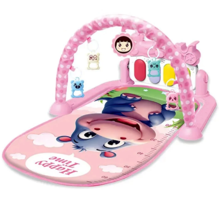 Jucarii interactive bebe - Covoras de joaca, tip salteluta, cu pian si arcada cu jucarii, centru de activitati bebelusi, +3 luni, roz
