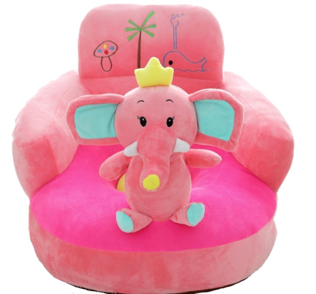 Mobilier camera copii - Fotoliu bebe din plus cu spatar si suport de picioare,elefantel roz multicolor