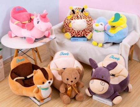 Mobilier camera copii - Fotoliu din plus, model animalute, cu centuri de siguranta