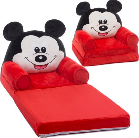 Mobilier camera copii - Fotoliu Mickey Mouse Plush 85x45x40cm, negru / roșu / alb, extensibil