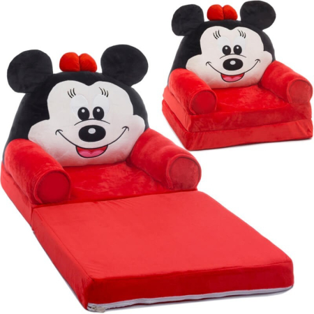 Mobilier camera copii - Fotoliu Minnie Mouse Plush 85x45x40cm, negru / roșu / alb, extensibil