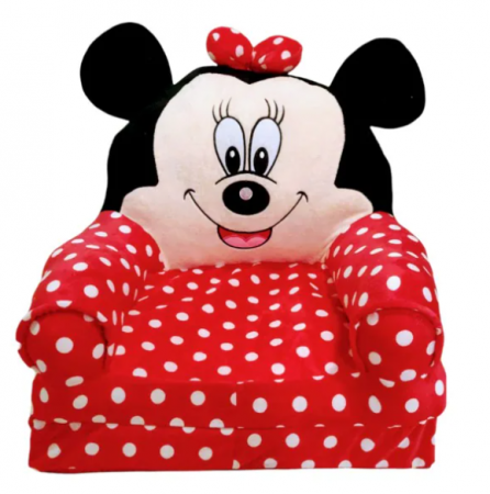 Mobilier camera copii - Fotoliu Minnie Mouse Plush 85x45x40cm, negru / roșu / alb,cu bulinute