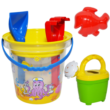 Jucarii de nisip - Galetusa Nisip, 17x15cm + 5 Accesorii