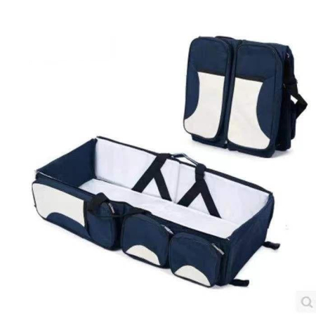 Patut bebe - Geanta multifunctionala calatorii 2 in 1 ,Bubu-Still® , se transforma in geanta sau patut pentru bebe,albastru