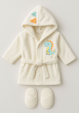 Prosop de baie - Halat de baie, cu gluga si papucei, Capison animalut, Alb