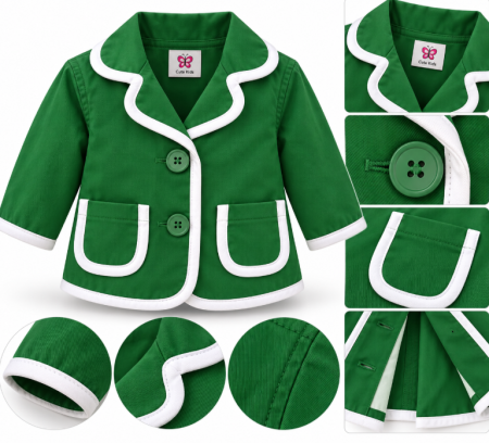 Geci - Jachetă elegantă pentru fetițe cu borduri contrastante și buzunare decorative, Verde