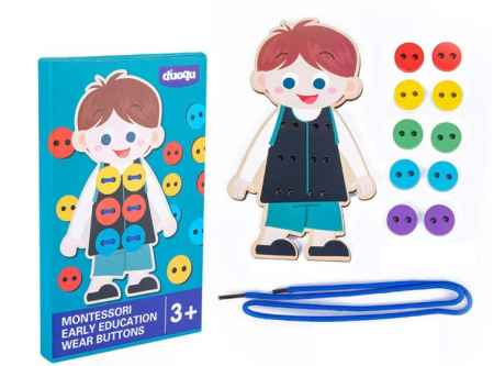 Jucarii tip Montessori - Joc de indemanare si snuruit cu nasturi, Baietelul nazdravan
