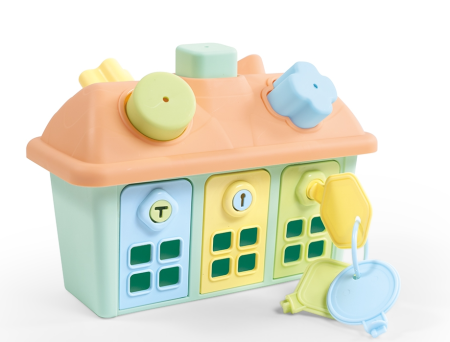 Jucarii interactive bebe - Jucarie bebelusi, Sortator tip Casuta, cu forme si chei, Pastel - Dolu