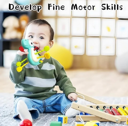 Jucarie de dentitie, senzoriala, siliconata, educativa, in forma de animalut, multicolora, Montessori [5]