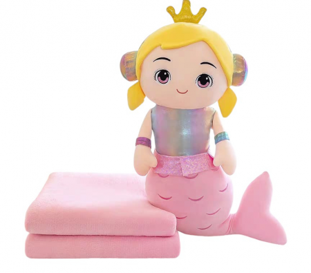 Jucarii interactive bebe - Jucarie de plus cu paturica inclusa, Sirena, roz