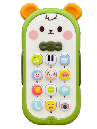 Jucarii interactive bebe - Jucarie Interactiva tip Telefon, model de ursulet, cu sunete si lumini, Parti din silicon pentru dentitie