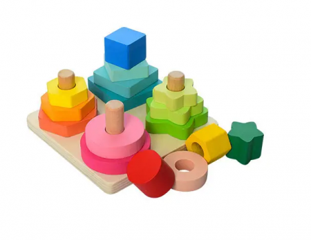 Jucarie Montessori, 4 in 1, Forme geometrice de stivuit si invatat culori [3]